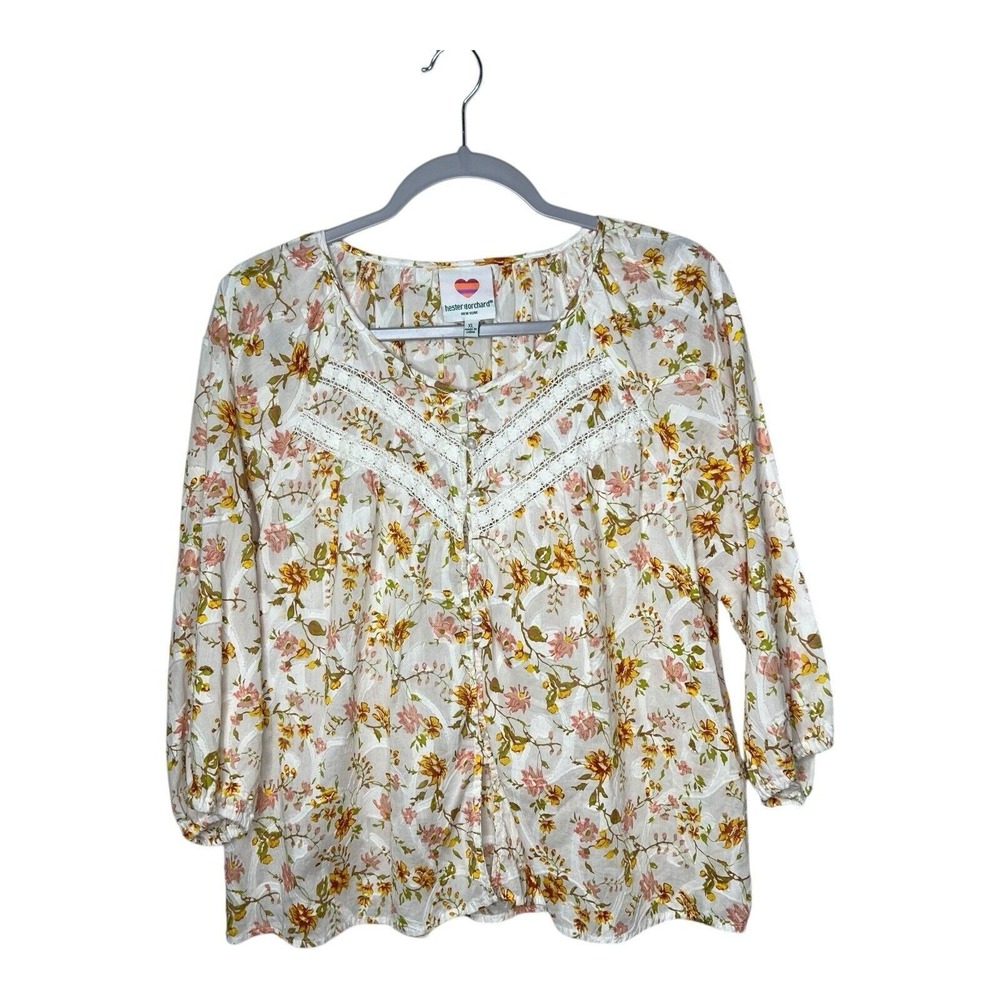 Hester Orchard Top Womens XL Floral Lace Cottagecore Prairie Cotton Blouse Shirt